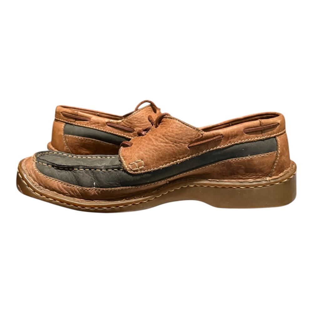 Born Men's Deck Shoe Size 9.5 M Lace Up Boat Loafer Two Tone Brown Leather - Picture 8 of 10